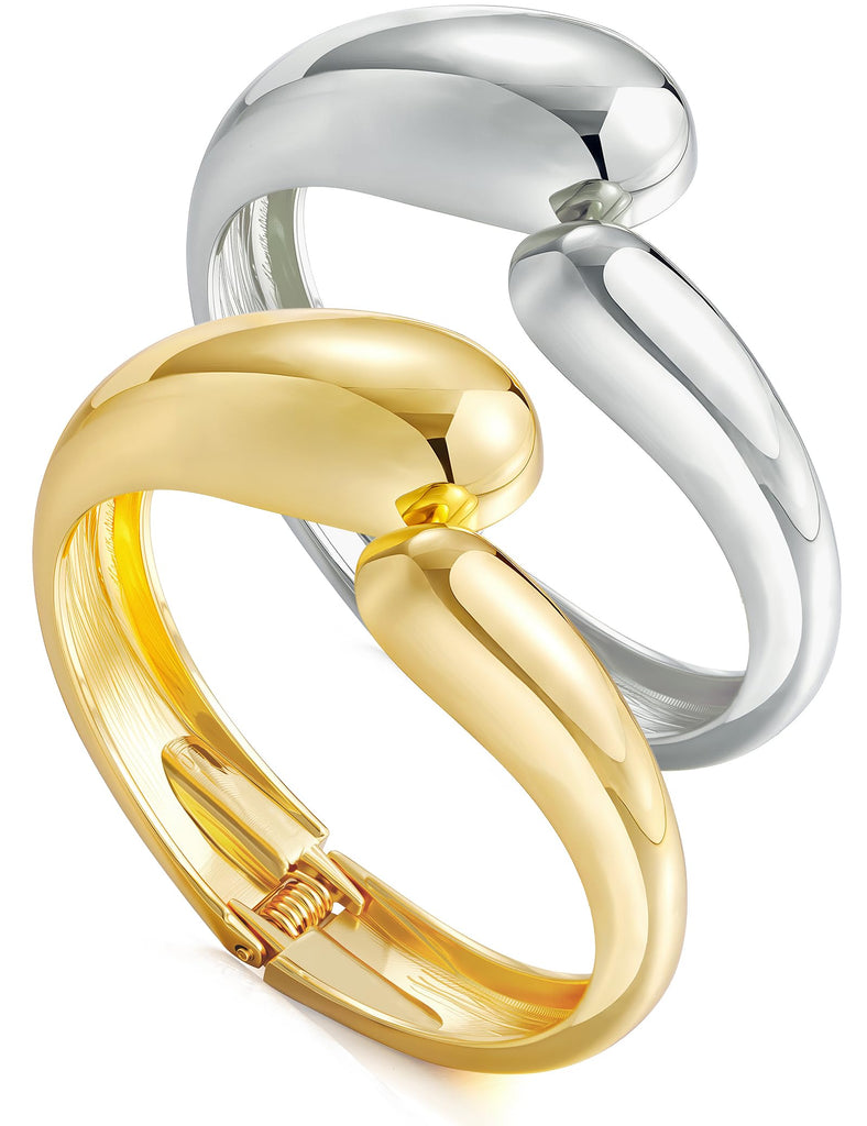 Gold & Silver Cuff Bracelet — 14K Plated Chunky Bangle