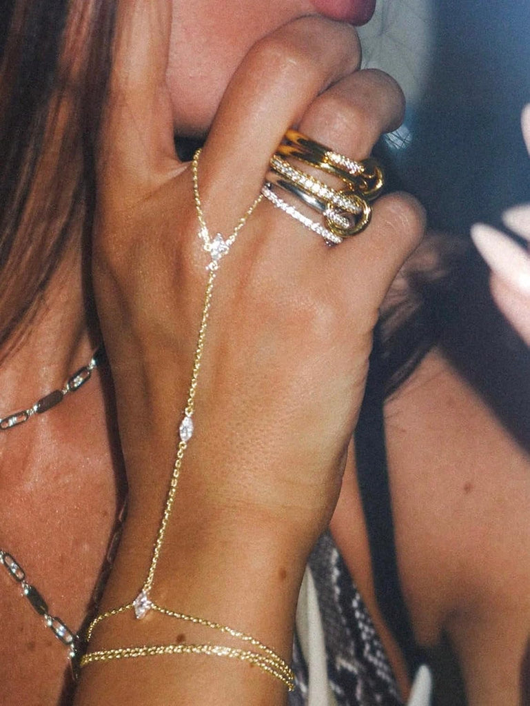 Gold Hand Chain Bracelets — 4 Pieces, CZ Beaded Stack