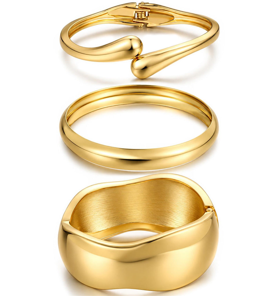 Chunky Gold Bangle Bracelets for Women, Dainty 14k Gold Plated Big Stackable Bangles Set, Trendy Statement Cuff Bracelet Stack Fashion Jewelry Gifts