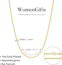 Load image into Gallery viewer, 14K Gold Silver Plated Herringbone Necklace for Women, Non-Tarnish