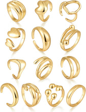 Load image into Gallery viewer, Chunky Gold Stackable Rings for Women, 18K Gold Plated Rings Set