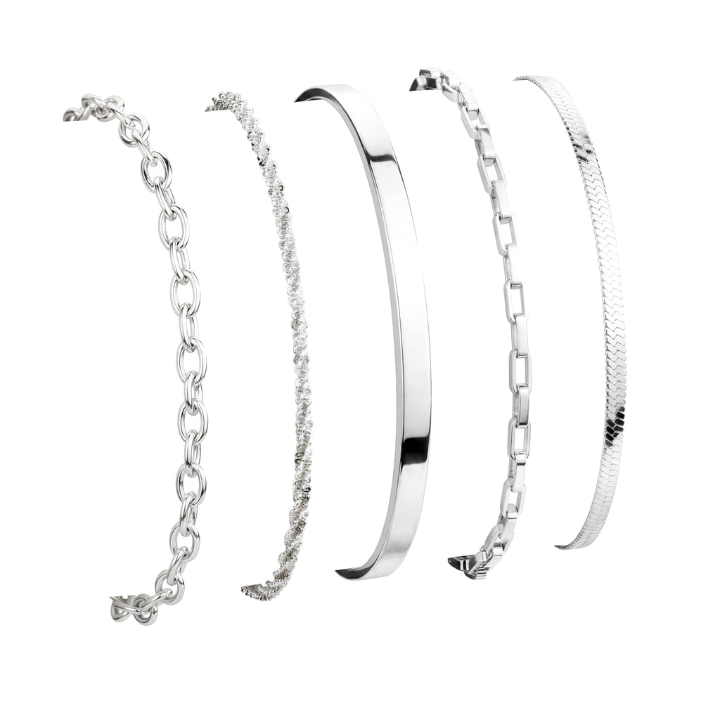 Dainty Gold Bracelet for Women Trendy , Thin Bracelets Stackable Set with Bangle Cuff, Box, Herringbone