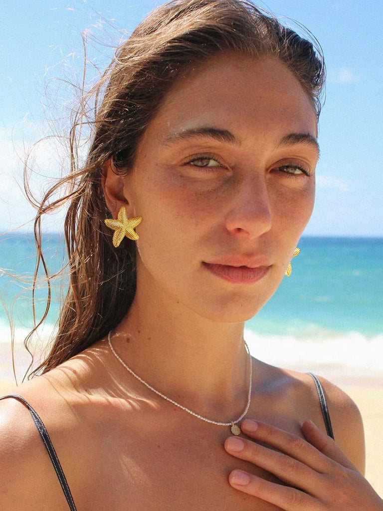 Gold Starfish Stud Earrings For Women Fashion Seashell Conch – alternate view