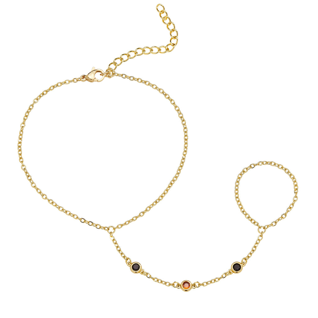 Dainty Gold Hand Chain — Cubic Zirconia Ring Bracelet