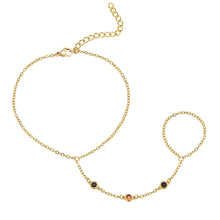 Load image into Gallery viewer, Dainty Gold Hand Chain — Cubic Zirconia Ring Bracelet