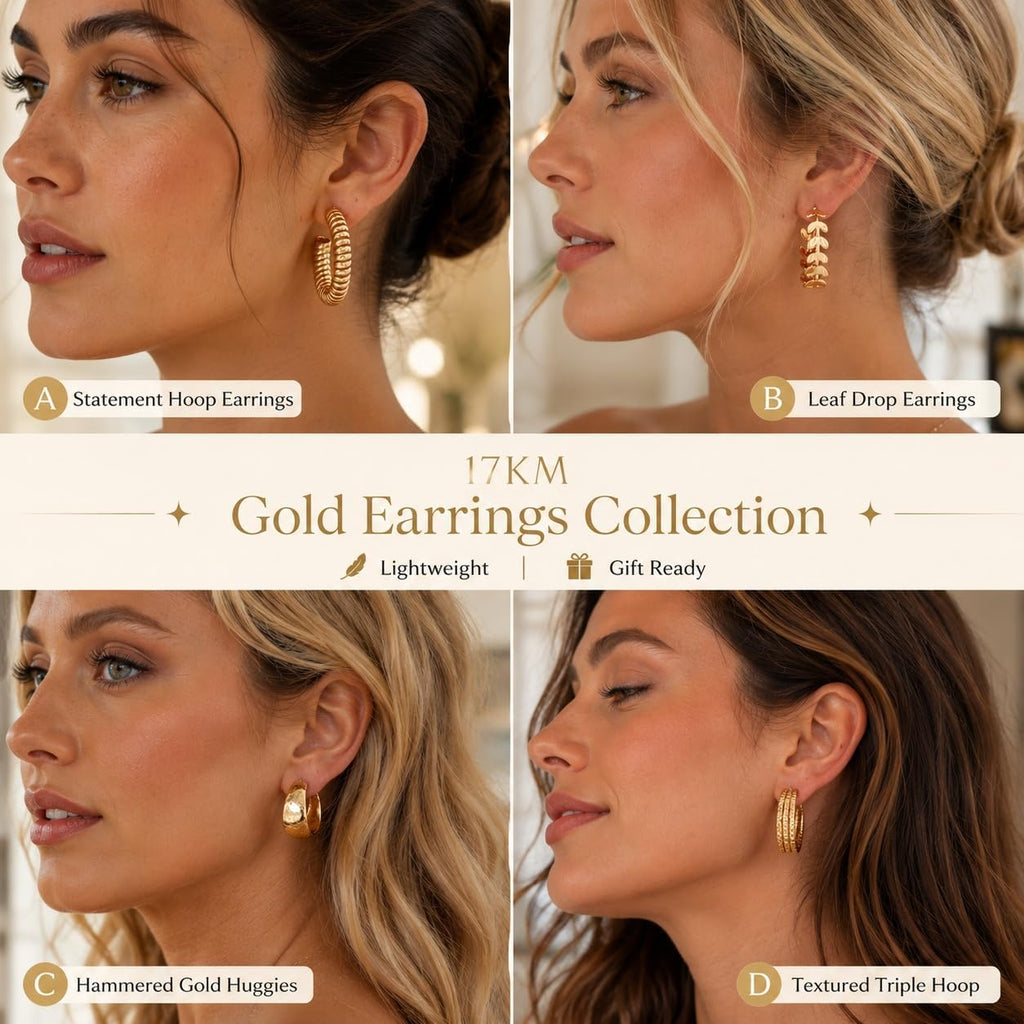 Chunky Gold Hoop Earrings — 42 Pair Multipack, Hypoallergenic