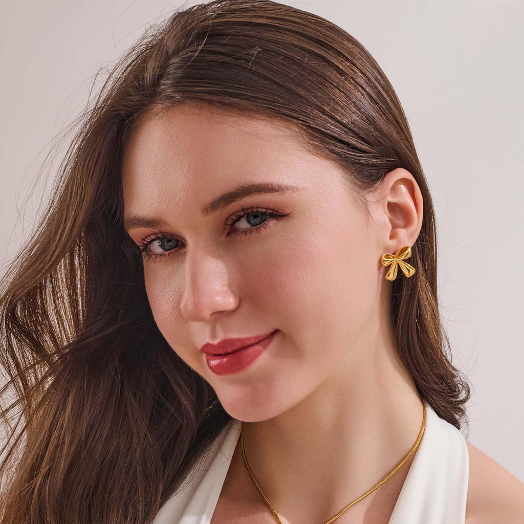 Gold-plated Bow Stud Earrings For Women – alternate view