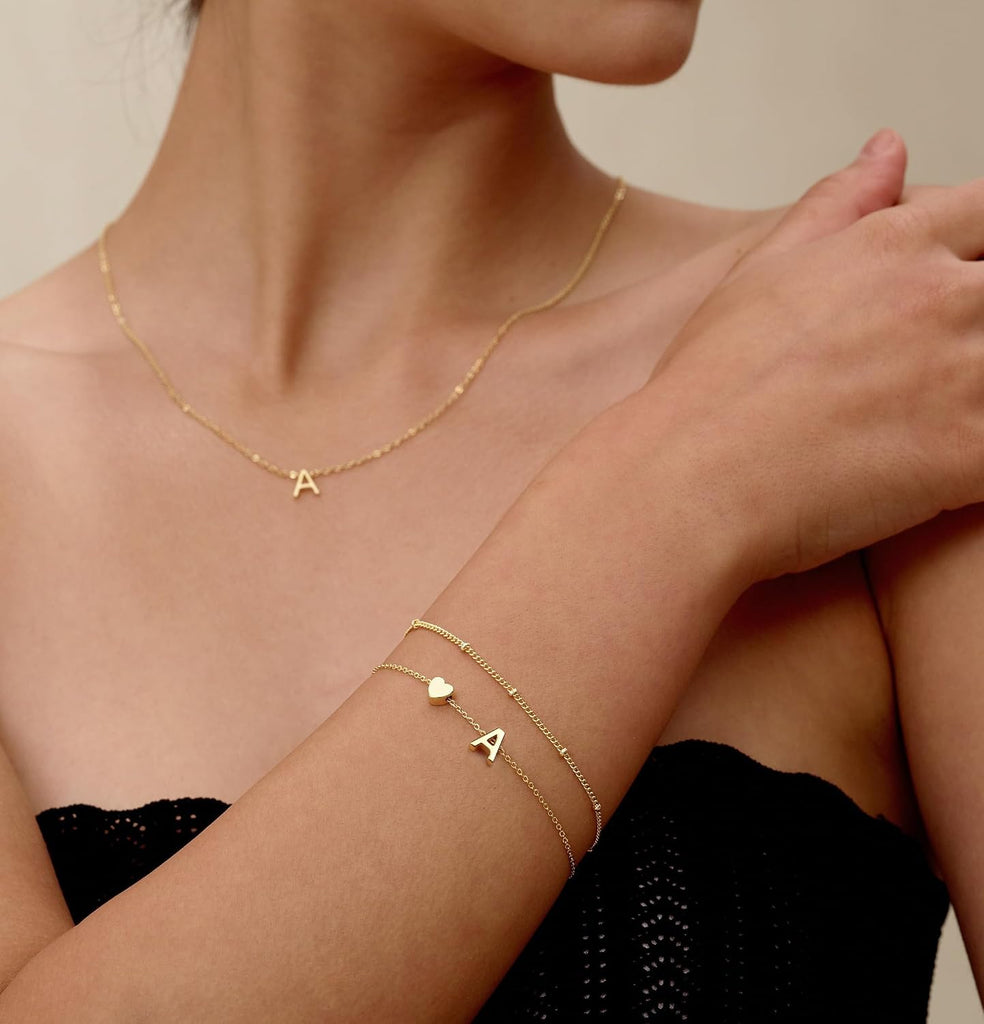 14K Gold Plated Initial Heart Bracelet Women – view 3