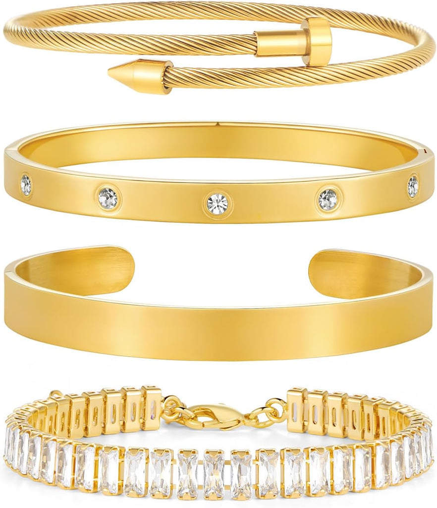 Gold Plated Bangle Set for Women Chain Bracelets