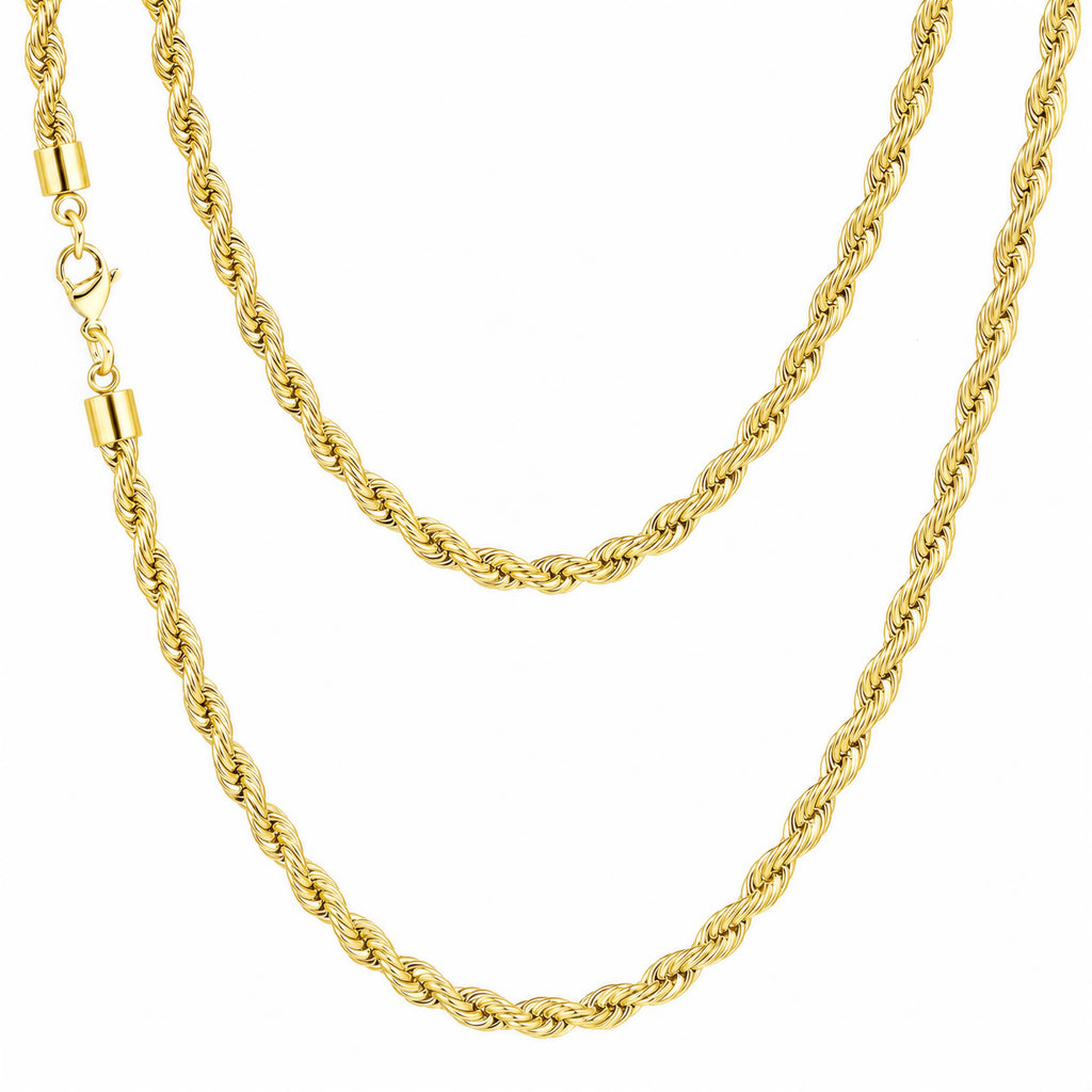 Rope Chain Necklace for Men Women, 316L Stainless Steel Twist Link Chain for Men, Gold Silver Black Tone, Hypoallergenic