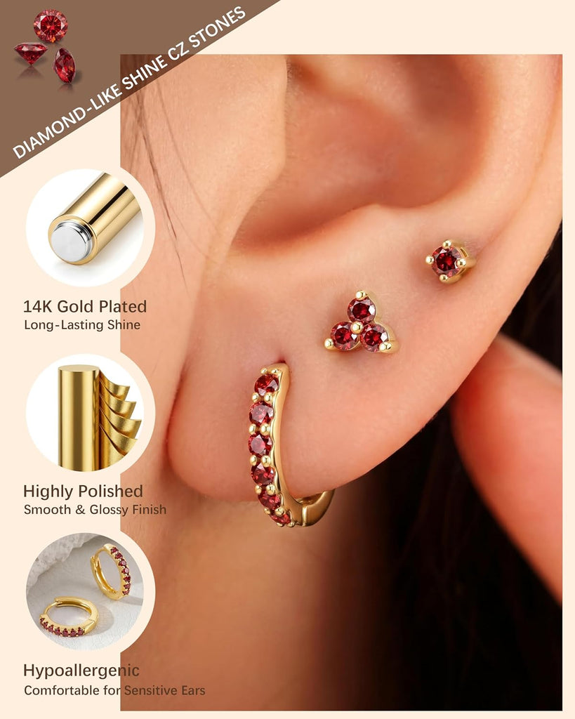 Dainty Small Gold Stud Earrings for Women, 14K Gold Plated Mini Tiny Studs Earrings Sets with S925 Sterling