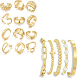 Chunky Gold Rings & Bracelets — 17 Piece 18K Set
