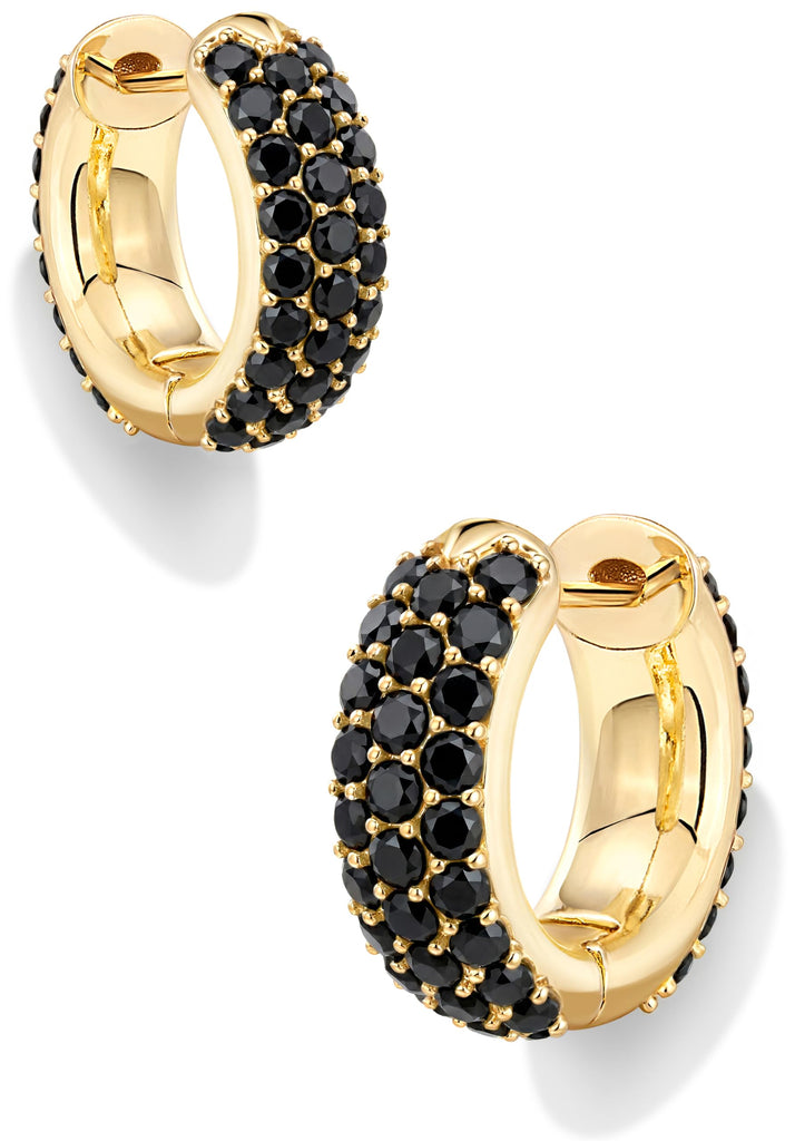 Chunky CZ Hoop Earrings — 14K Gold Plated, Birthstone Accent