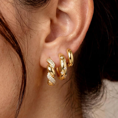 Small Chunky Gold Hoop Earrings — 3 Pairs