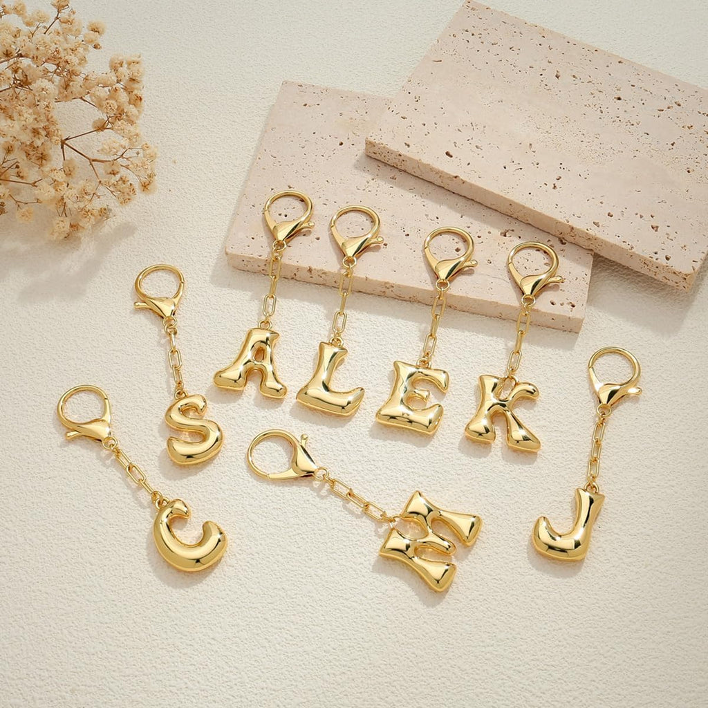 Gold Bubble Initial Keychain For Women