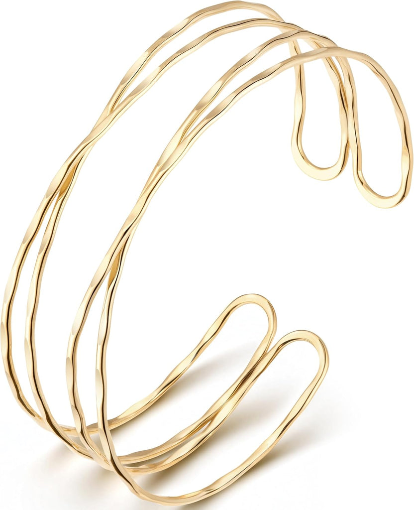 14K Gold Plated Arm Cuff for Women, Waterproof Adjustable Open Upper Arm Bracelet (Armlet), Non Tarnish Hypoallergenic