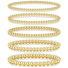 Load image into Gallery viewer, Gold Beaded Bracelets — 5 Pieces, 14K Plated Stretch