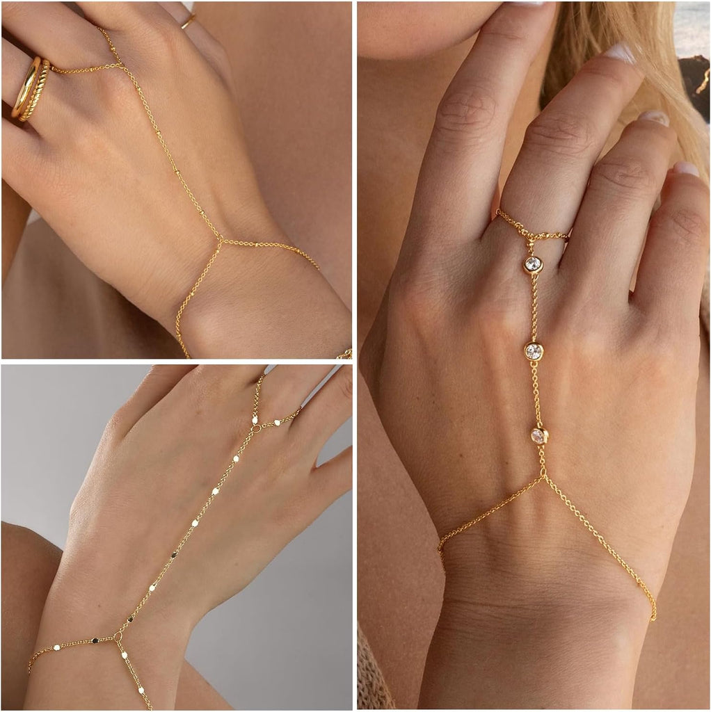 Hand Chain Bracelets & Flower Earrings — 7 Piece Set