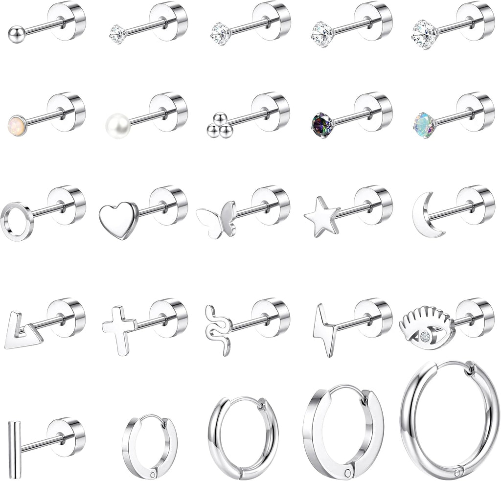 Flat Back Earrings — 25 Piece Set, 14K Plated Steel