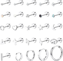 将图片加载到图库查看器，25PCS Flat Back Earrings Set for Women, Conch Piercing Stackable Stud 14K Gold Plated Hypoallergenic Surgical Stainless