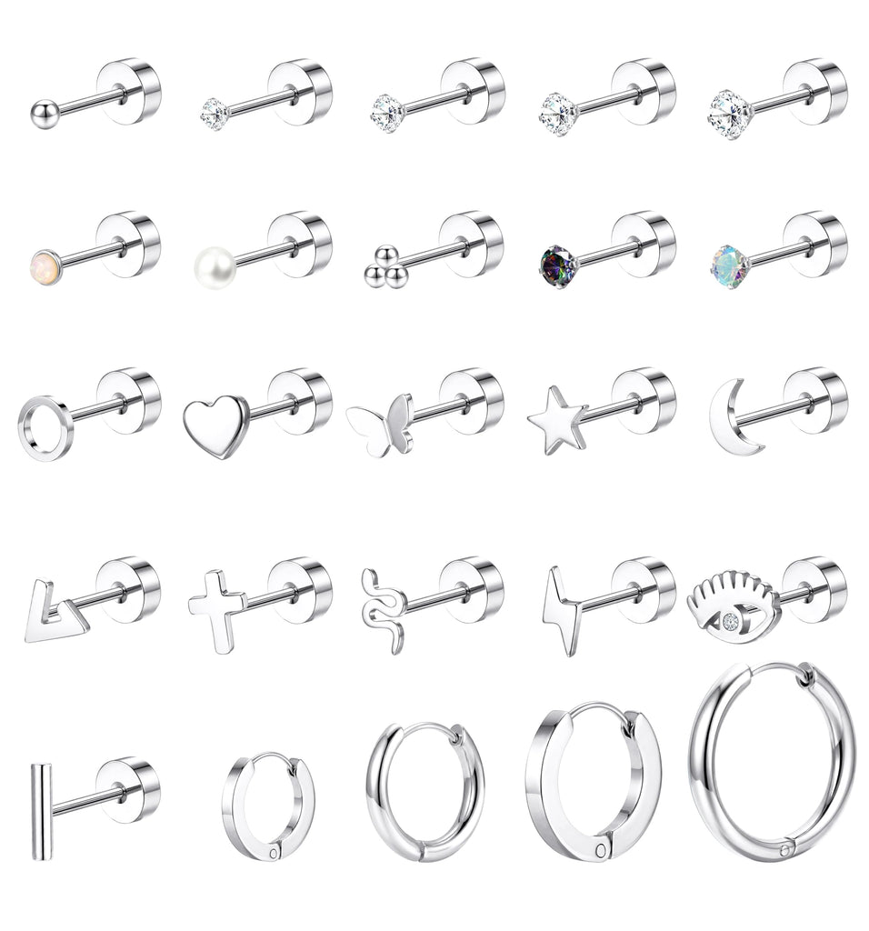 Flat Back Earrings — 25 Piece Set, 14K Plated Steel
