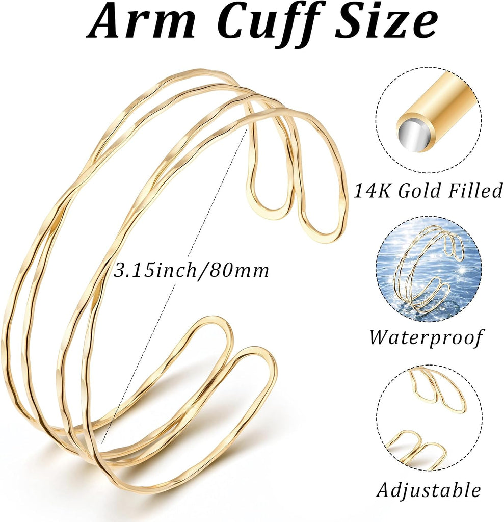 14K Gold Plated Arm Cuff — Adjustable Open Armlet