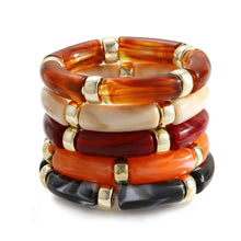 Load image into Gallery viewer, 6pcs Chunky Acrylic Bangle Bracelets for Women, Resin Bamboo Brown Stretchy Bracelet Stack, Fashion Jewelry for Women