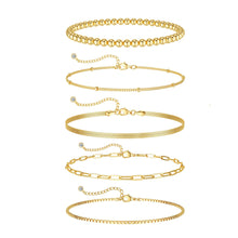 Load image into Gallery viewer, Dainty Gold Bracelets for Women Waterproof, Stackable 14K Gold Plated Waterproof Rope Cuban Snake Paperclip Figaro Link