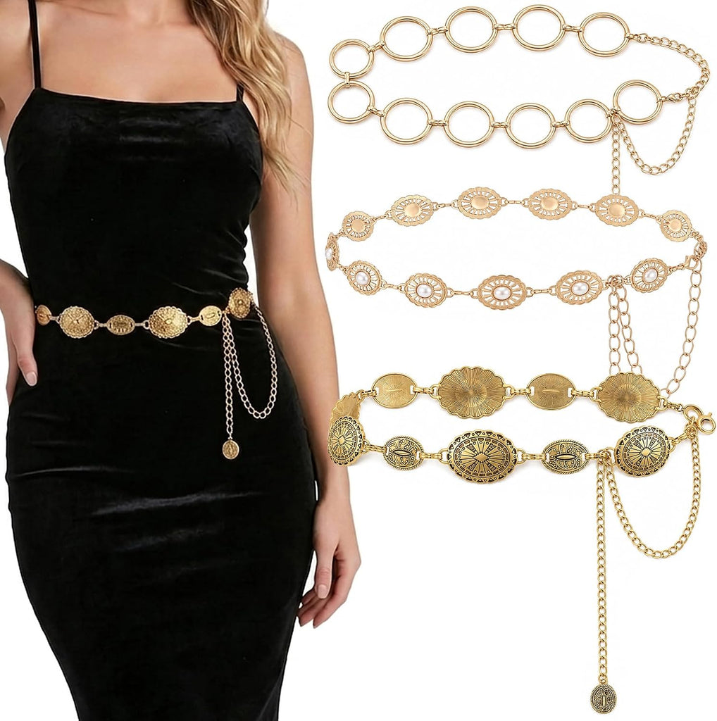 3 PCS Western Gold Belt for Women