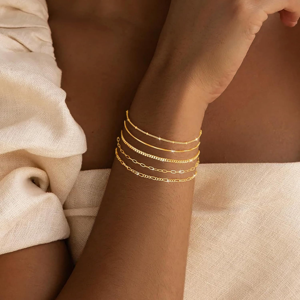Dainty Gold Thin Bracelets — Stackable Set
