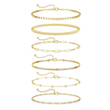 Load image into Gallery viewer, Gold Bracelets Set for Women Waterproof, Non Tarnish 14K Gold Plated Tennis Beaded Figaro Herringbone Paperclip Link Chains,