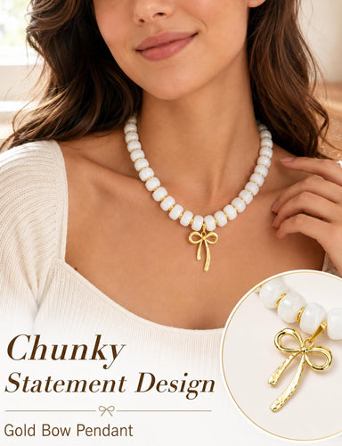 Chunky Beaded Choker — Resin Bow Pendant