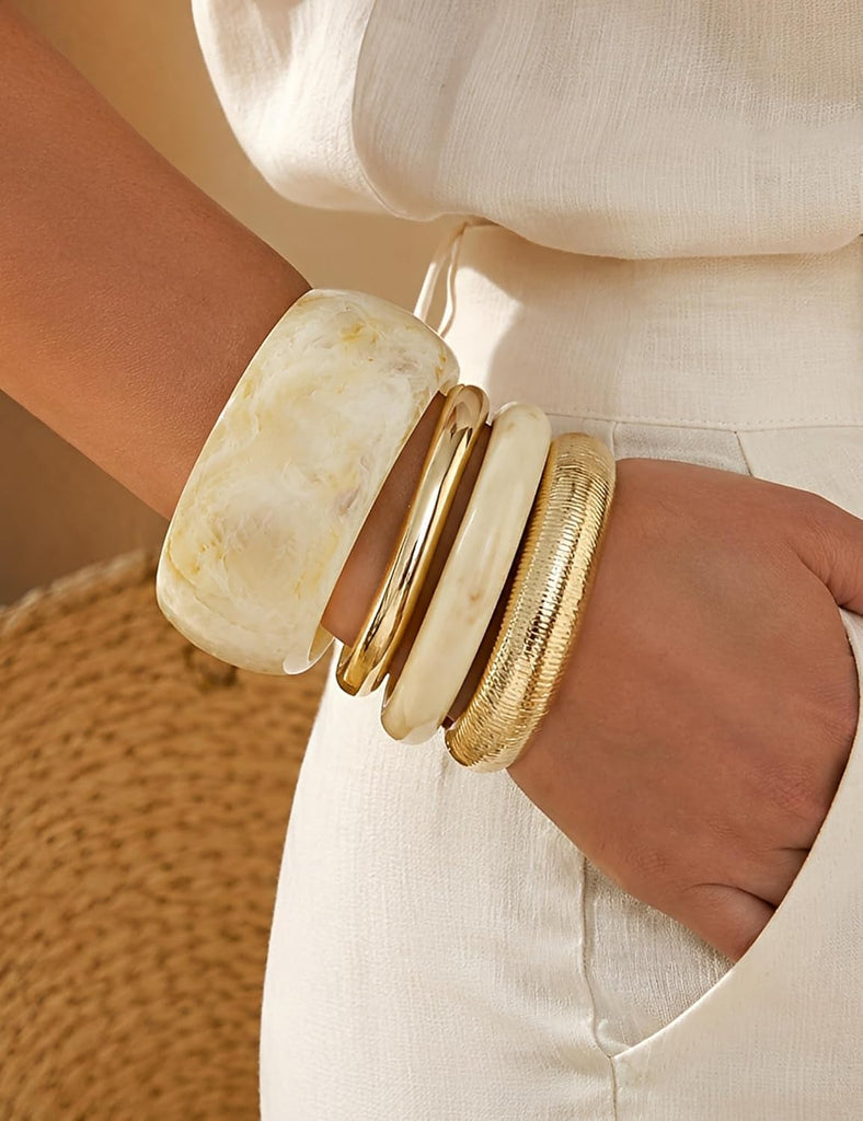 Chunky Acrylic Resin Bangle Bracelets for Women, Stackable Bracelet Set – view 6