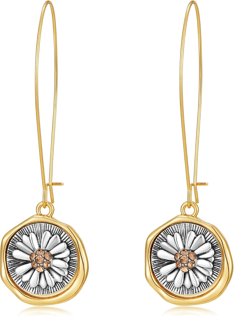 Gold And Silver Earrings for Women Chic Vintage Flower Dangle
