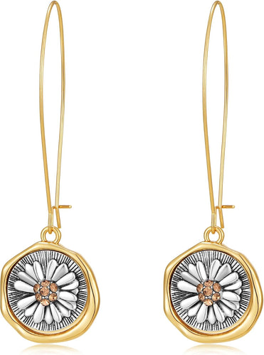 Gold And Silver Earrings for Women Chic Vintage Flower Dangle