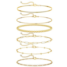 Load image into Gallery viewer, Gold Bracelets Set for Women Waterproof, Non Tarnish 14K Gold Plated Tennis Beaded Figaro Herringbone Paperclip Link Chains,