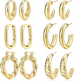 Gold & Silver Hoop Earrings — 6 Pairs, Chunky Mixed