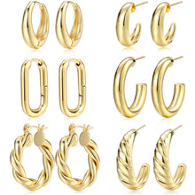 Load image into Gallery viewer, Gold &amp; Silver Hoop Earrings — 6 Pairs, Chunky Mixed