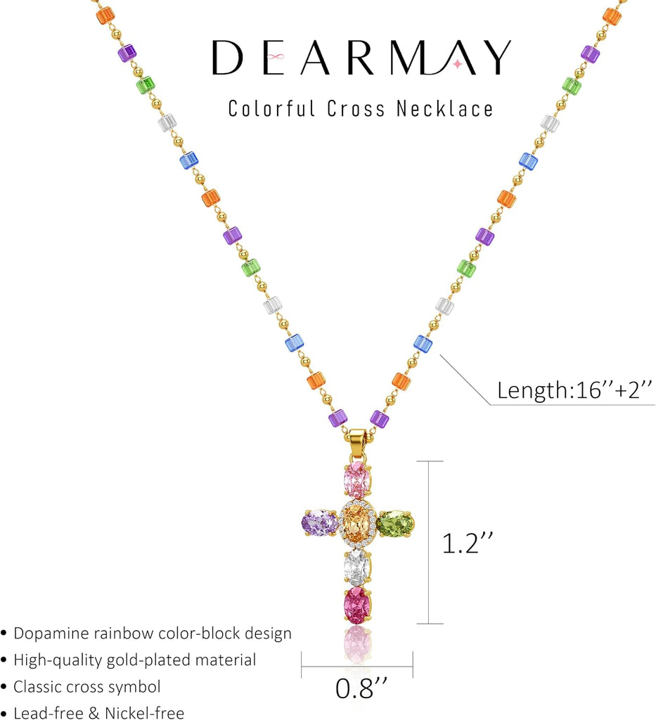 14K Gold Plated Colorful CZ Cross Necklace for Women – view 6