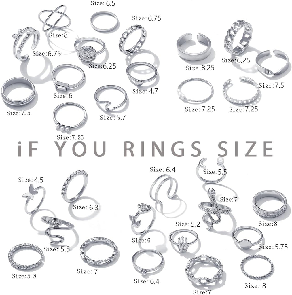 30 Pcs Silver Stackable Rings Set for Women, Boho Butterfly Snake Knuckle Finger Rings Stack, Vintage Midi Rings Pack Summer Jewelry