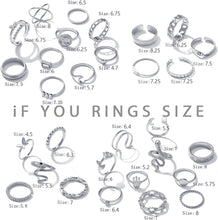 将图片加载到图库查看器，30 Pcs Silver Stackable Rings Set for Women, Boho Butterfly Snake Knuckle Finger Rings Stack, Vintage Midi Rings Pack Summer Jewelry