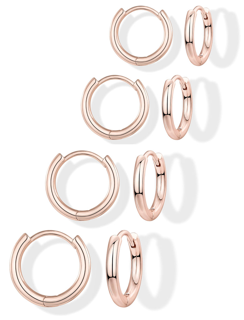 14K Gold Plated Huggie Hoop Earrings — Stacking Set, Hypoallergenic