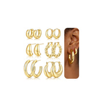 Load image into Gallery viewer, 6 Pairs Simple Gold Hoop Earrings Set for Women Trendy, 14K Gold Plated Chunky Hollow Tube Hoops Earrings, Hypoallergenic Lightweight Large Hoops Jewelry 25/30/35mm
