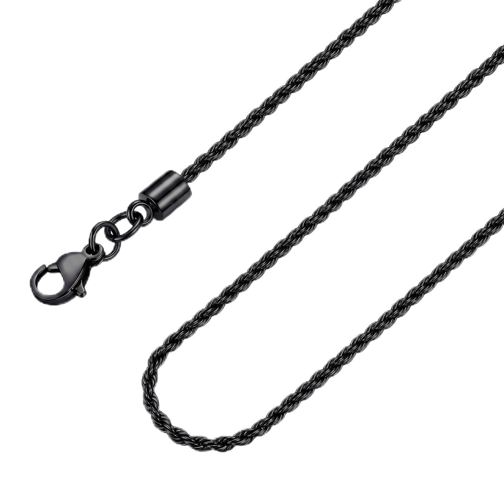 Rope Chain Necklace for Men Women, 316L Stainless Steel Twist Link Chain for Men, Gold Silver Black Tone, Hypoallergenic