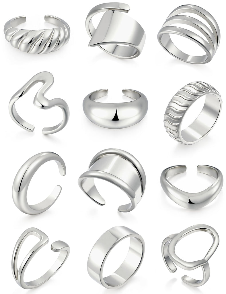 Chunky Gold Stackable Rings for Women, 18K Gold Plated Rings Set