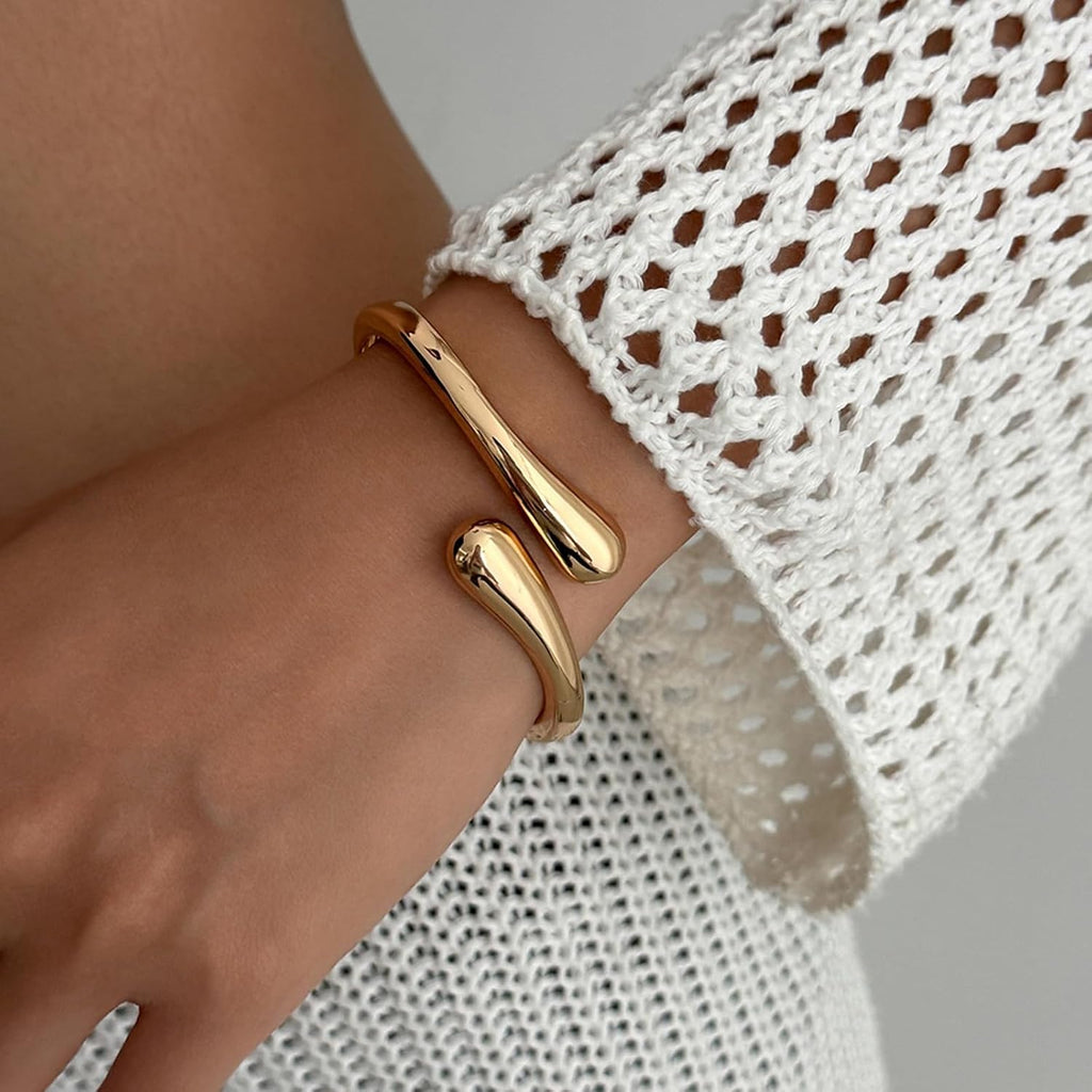 Gold & Silver Cuff Bracelet — 14K Plated Chunky Bangle