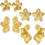 Chunky Gold Flower Dangle Earrings for Women, Gold Plated Irregular Leaf