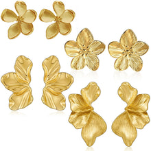 Load image into Gallery viewer, Chunky Gold Flower Dangle Earrings for Women, Gold Plated Irregular Leaf Floral Big Statement Earrings Set – view 9