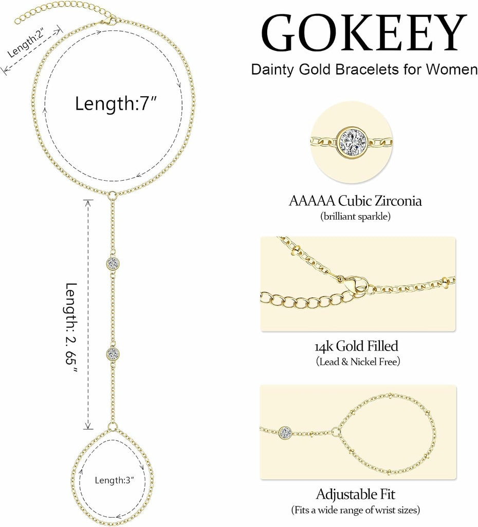Dainty CZ Hand Chain Bracelet — 14K Gold Plated