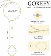 Load image into Gallery viewer, Dainty Gold Ring Hand Chain Cubic Zirconia Bracelet Trendy 14K Gold Plated Hand Chains Bracelet for Women Simple Body